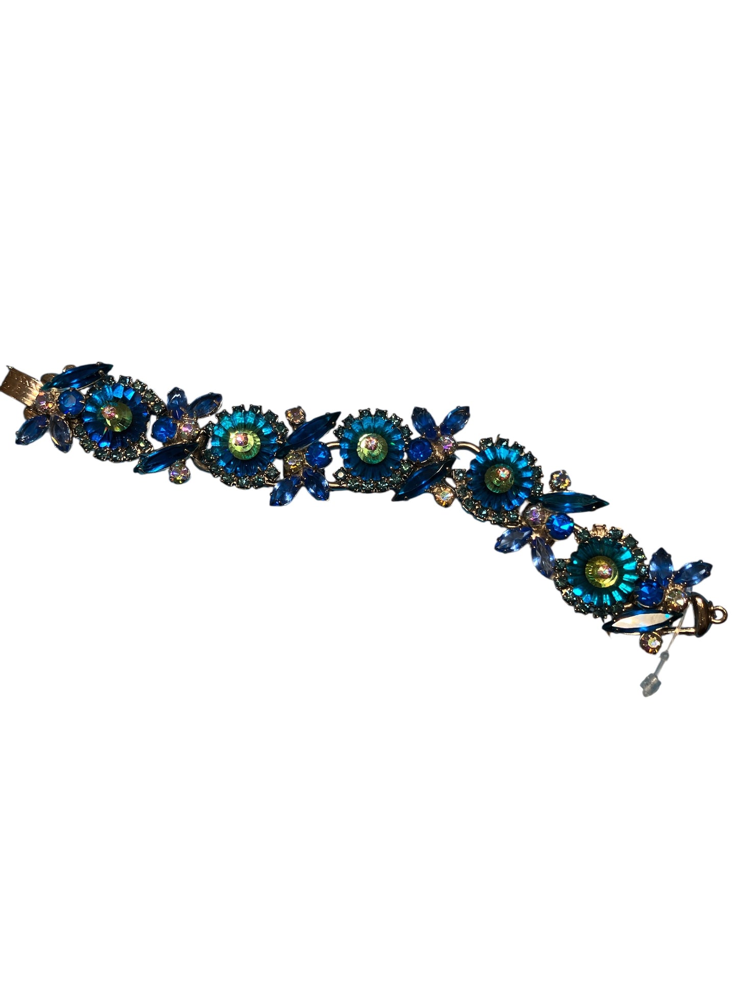 Vintage Juliana Chunky Blue Green Iridescent Rhinestone Bracelet