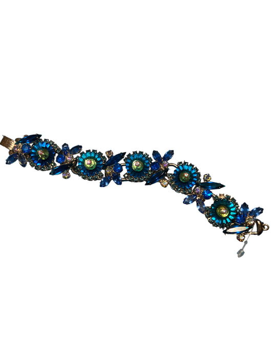 Vintage Juliana Chunky Blue Green Iridescent Rhinestone Bracelet