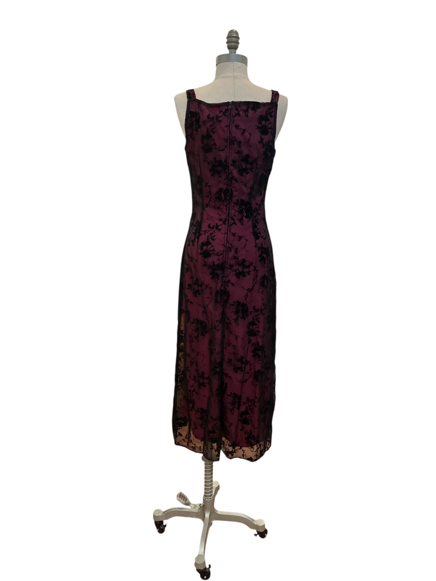 Vintage 1990s Helene Blake Hot Pink and Black Sheer Overlay Fitted Dress