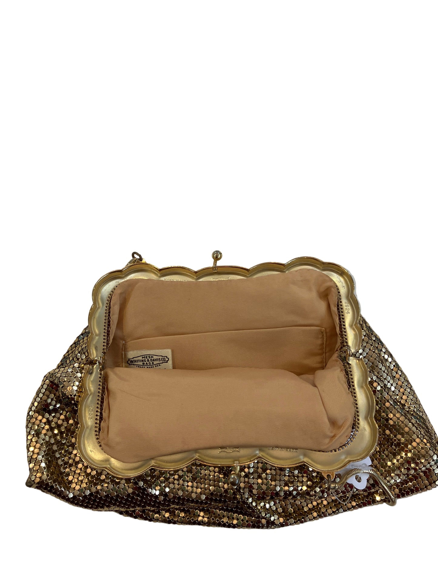 Vintage Whiting and Davis Gold Metal Mesh Bag Scalloped Closure