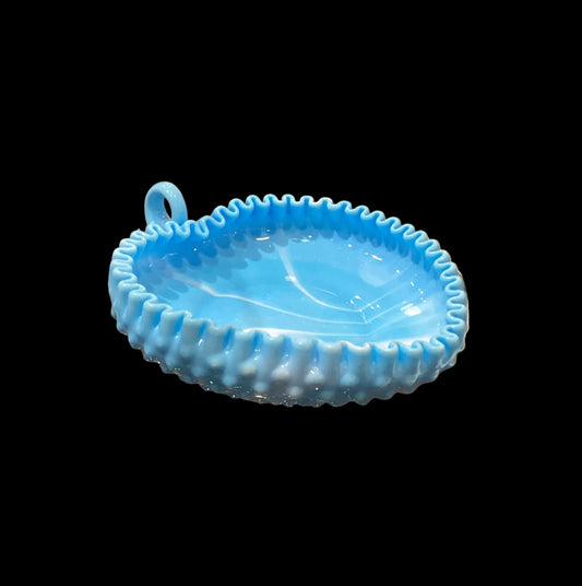 Vintage Fenton Blue Marble Slag Medium Size Hobnail Glass Nappy Bowl with Handle (1pc)