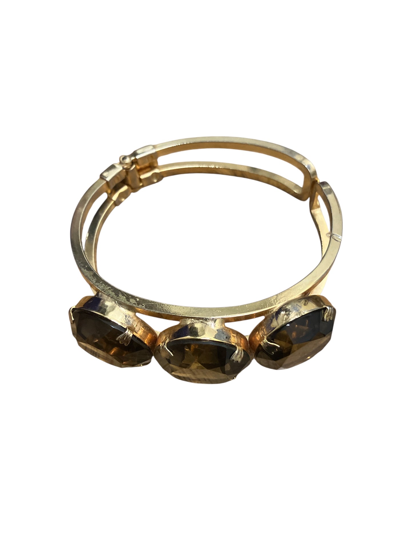 Chunky Smoky Quartz Bangle Gold Tone
