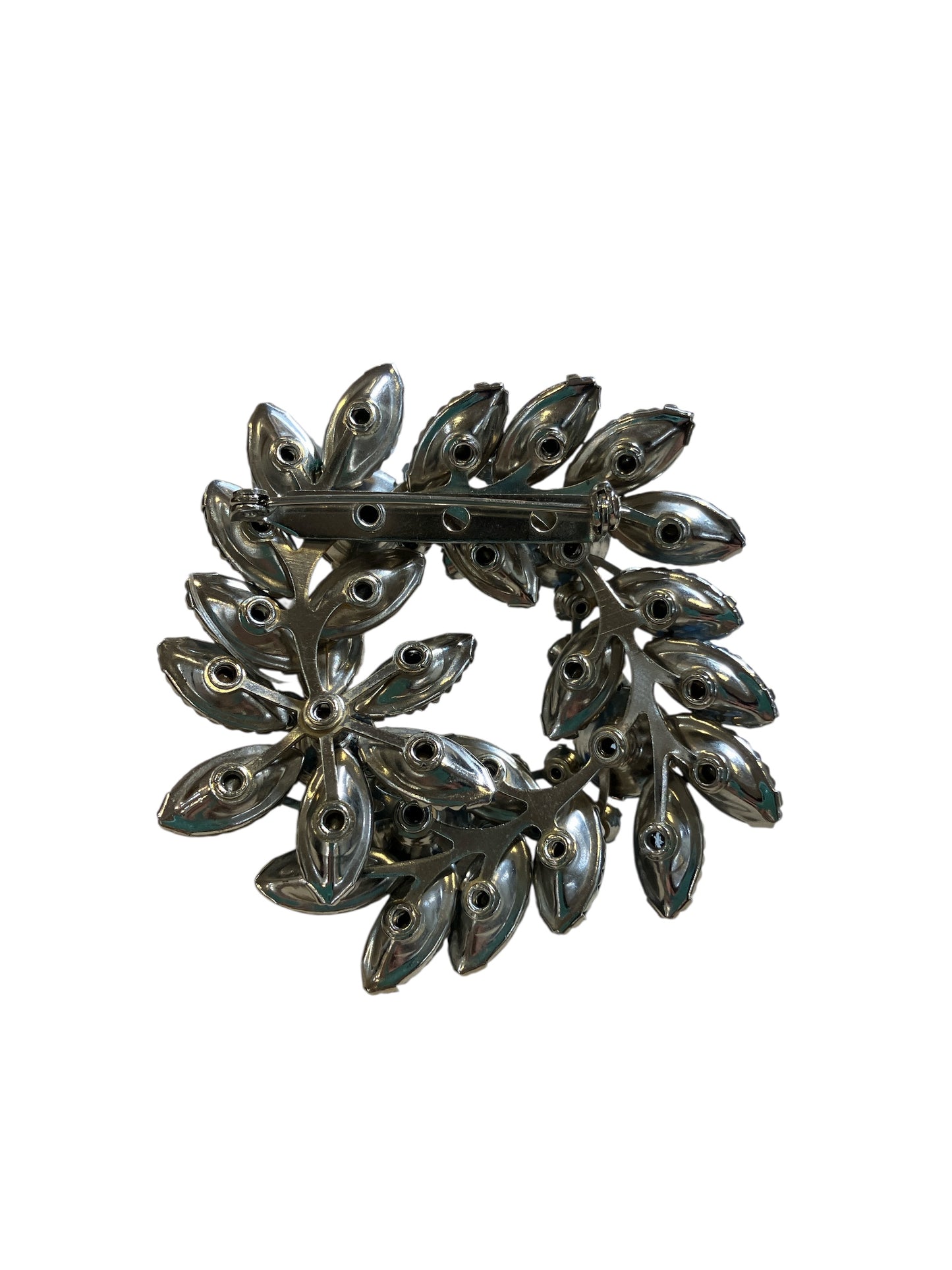 Vintage Large Light Blue Wreath Shaped Rhinestone Pin