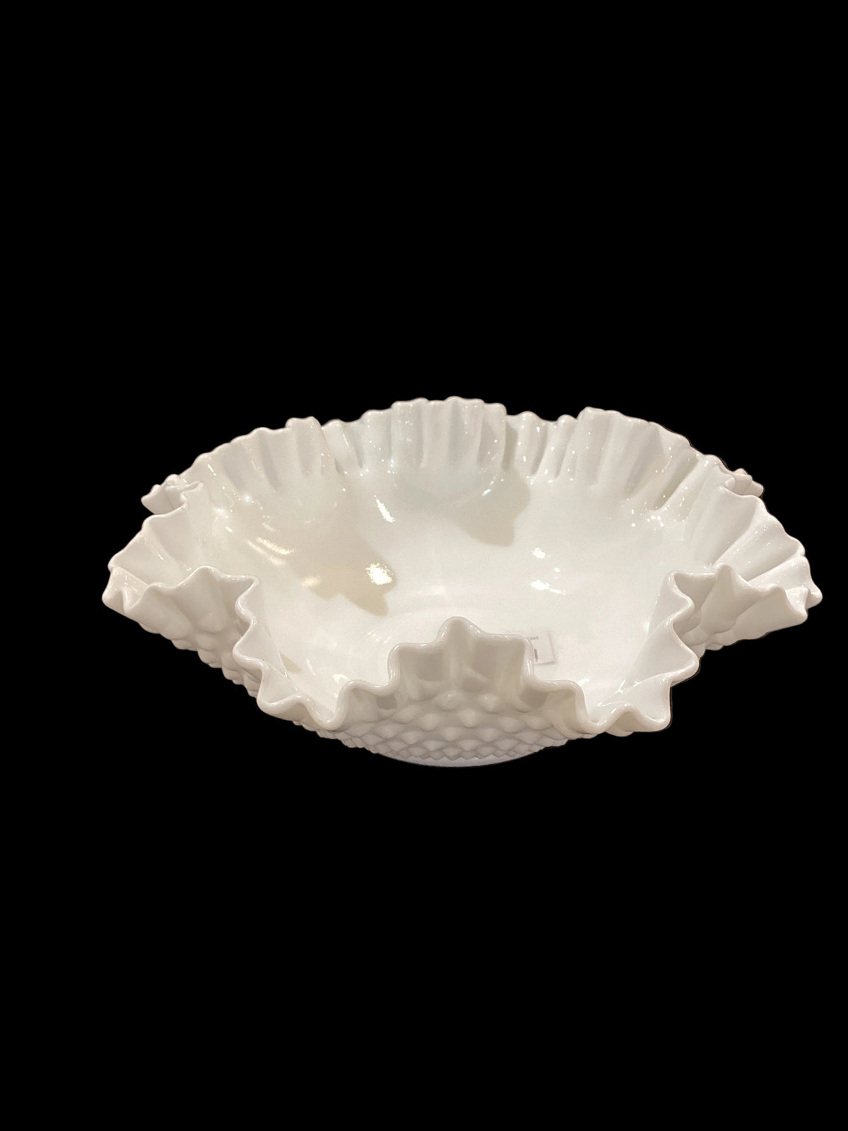 Vintage Marked Fenton Milk Glass Large White Hobnail Bowl Crimped Edge (1pc)