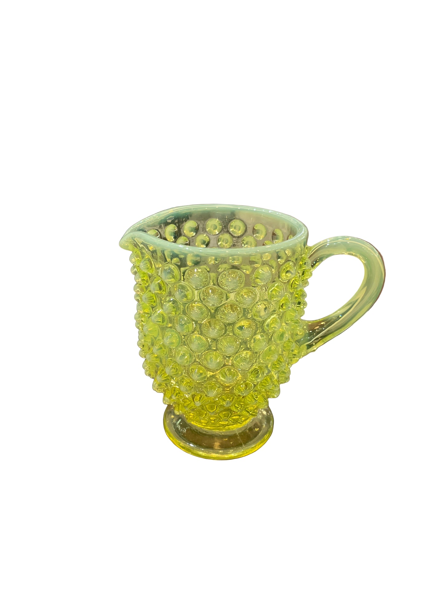 Vintage Uranium Glass Hobnail Cream and Sugar
