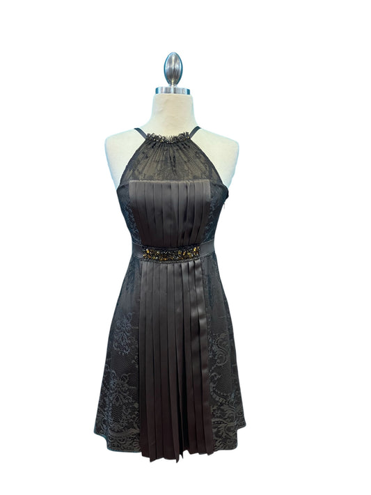 Designer BCBG Maxazria Brownish Gray Silk Cocktail Dress With Amber Rhinestones