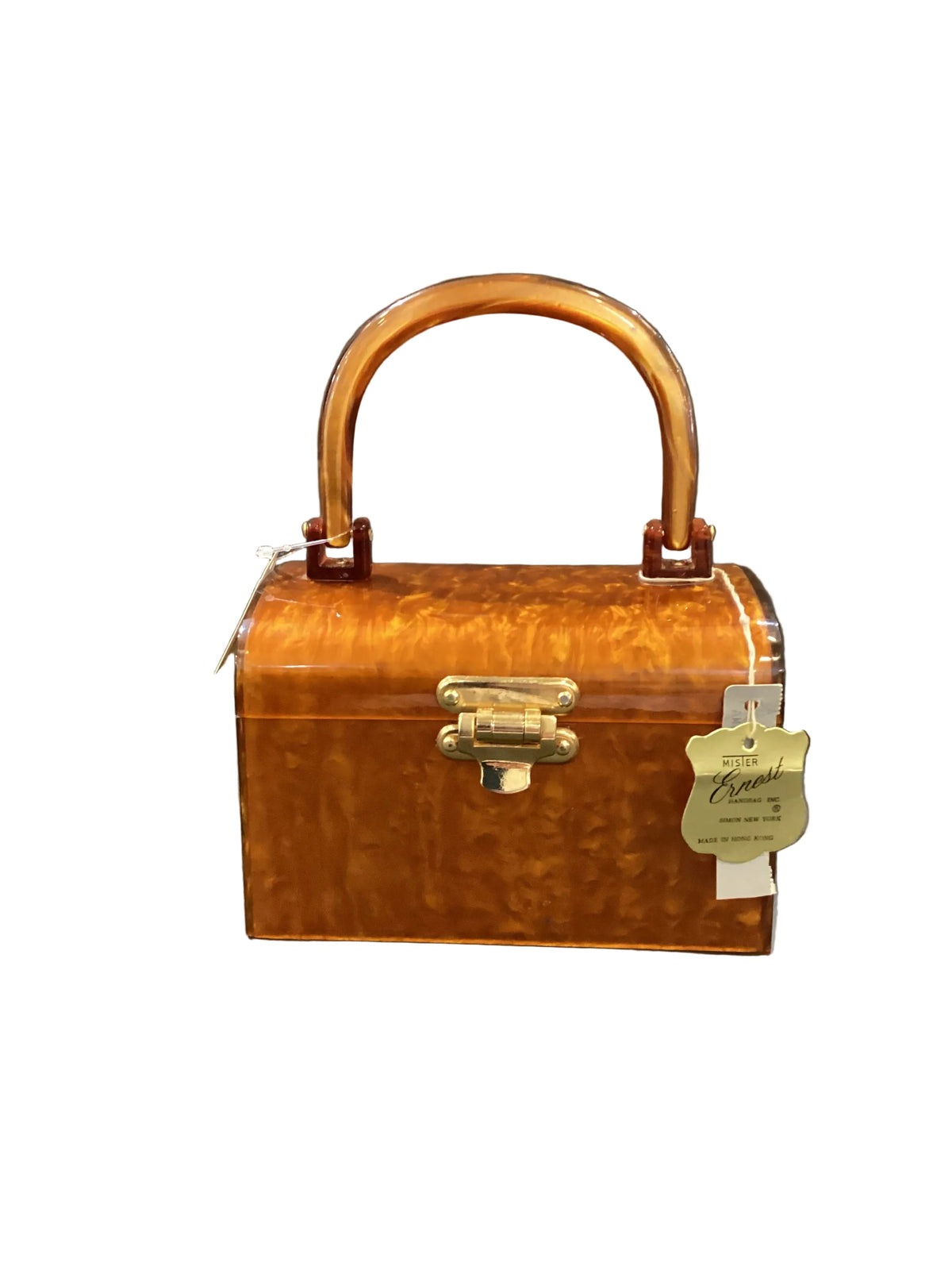 Vintage 1950s New With Tags “Mr. Ernest” Label Caramel Marble Lucite Mini Bag