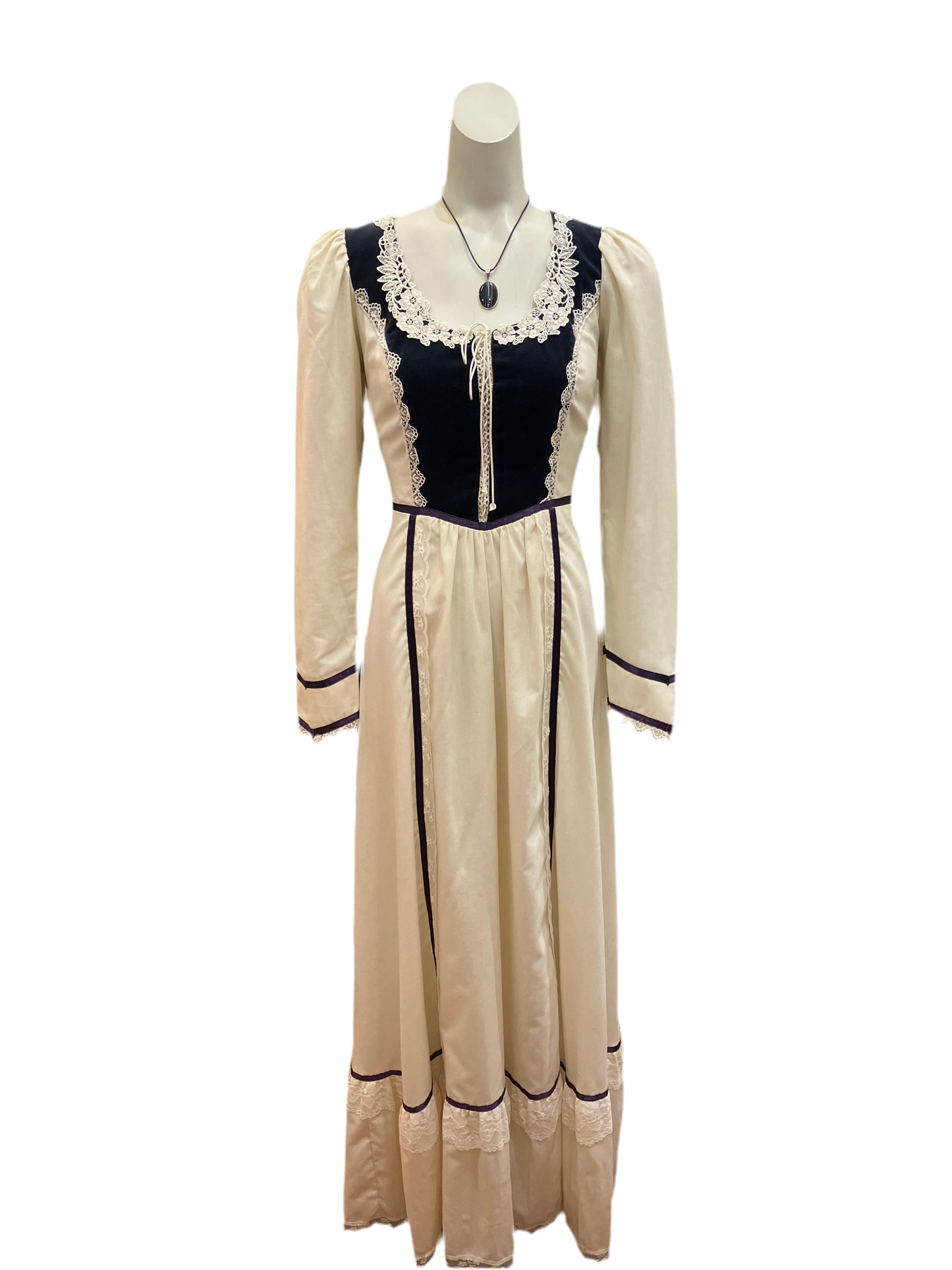 Vintage 1970s Gunne Sax Muslin and Black Velvet Renaissance Style