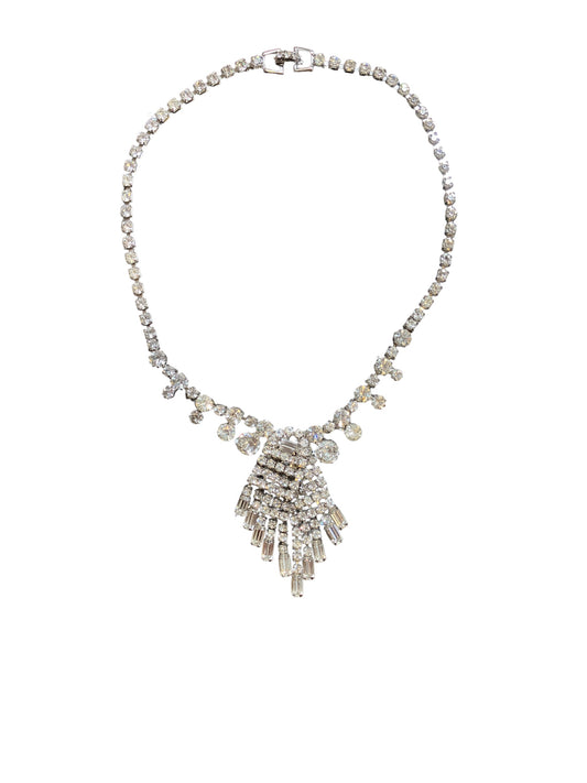 Vintage Weiss Rhinestone Costume Jewelry Chunky Overlapping Pendant 14in Necklace Clear Excellent Condition
