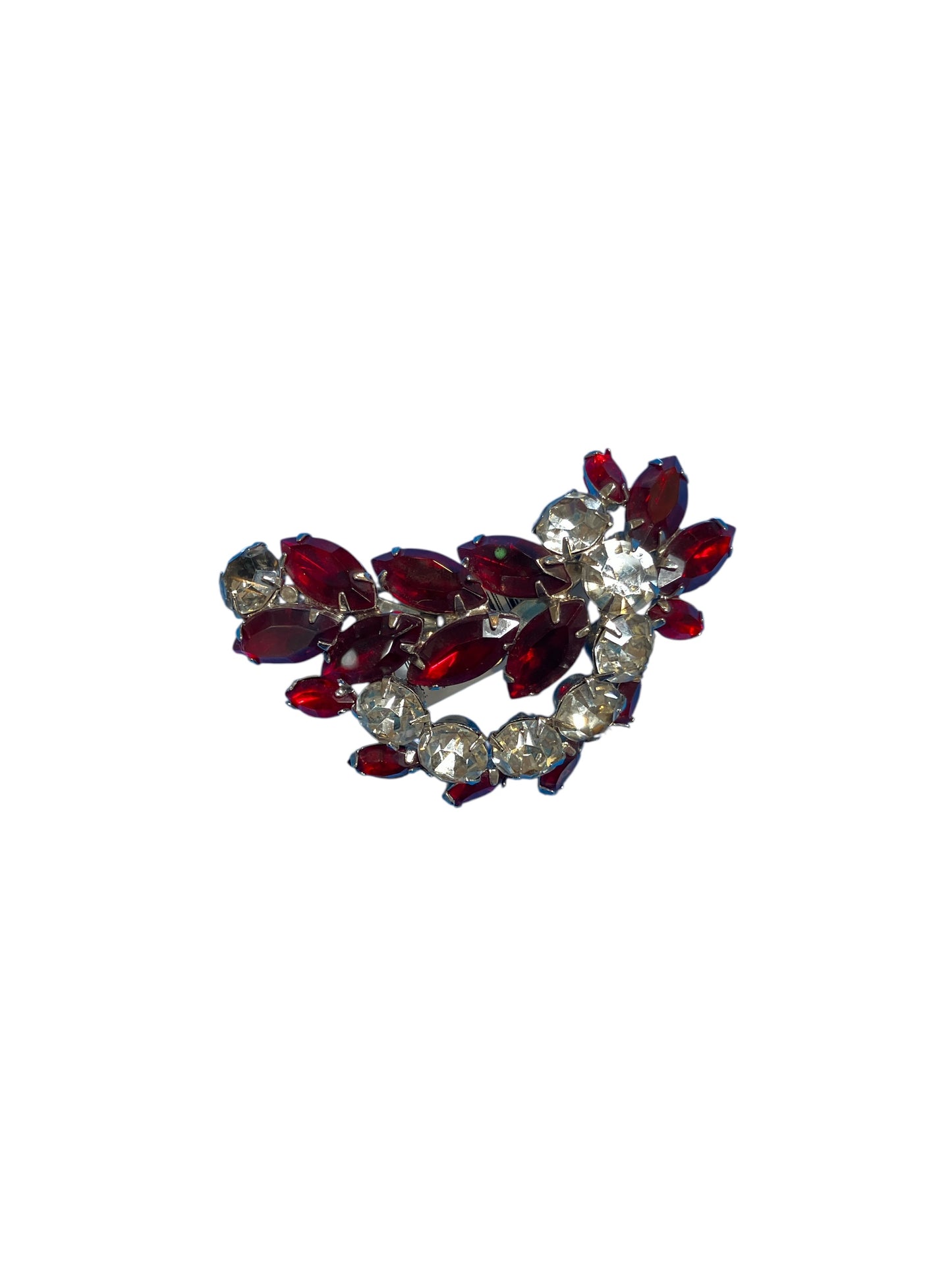 Vintage Juliana Red and White Rhinestone Small Brooch Costume Jewelry Holiday Pin