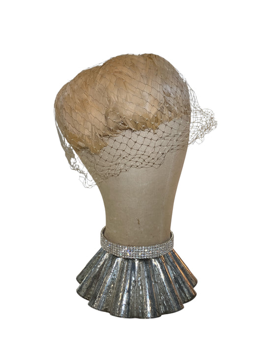 Vintage Peach Pink Feather Hat with Net
