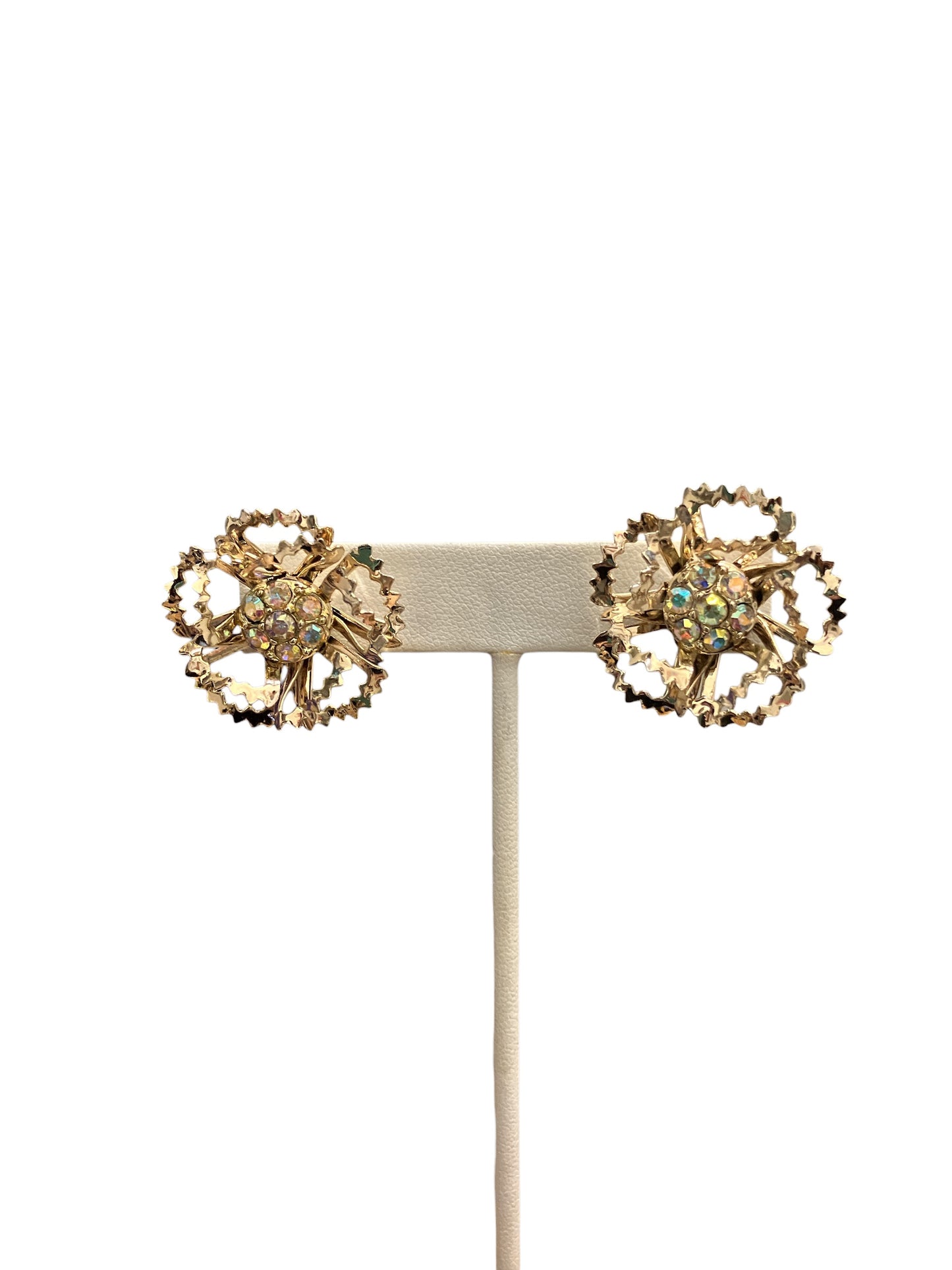 Vintage Sarah Coventry Gold Tone Three Dimensional Flower Clip on Earrings