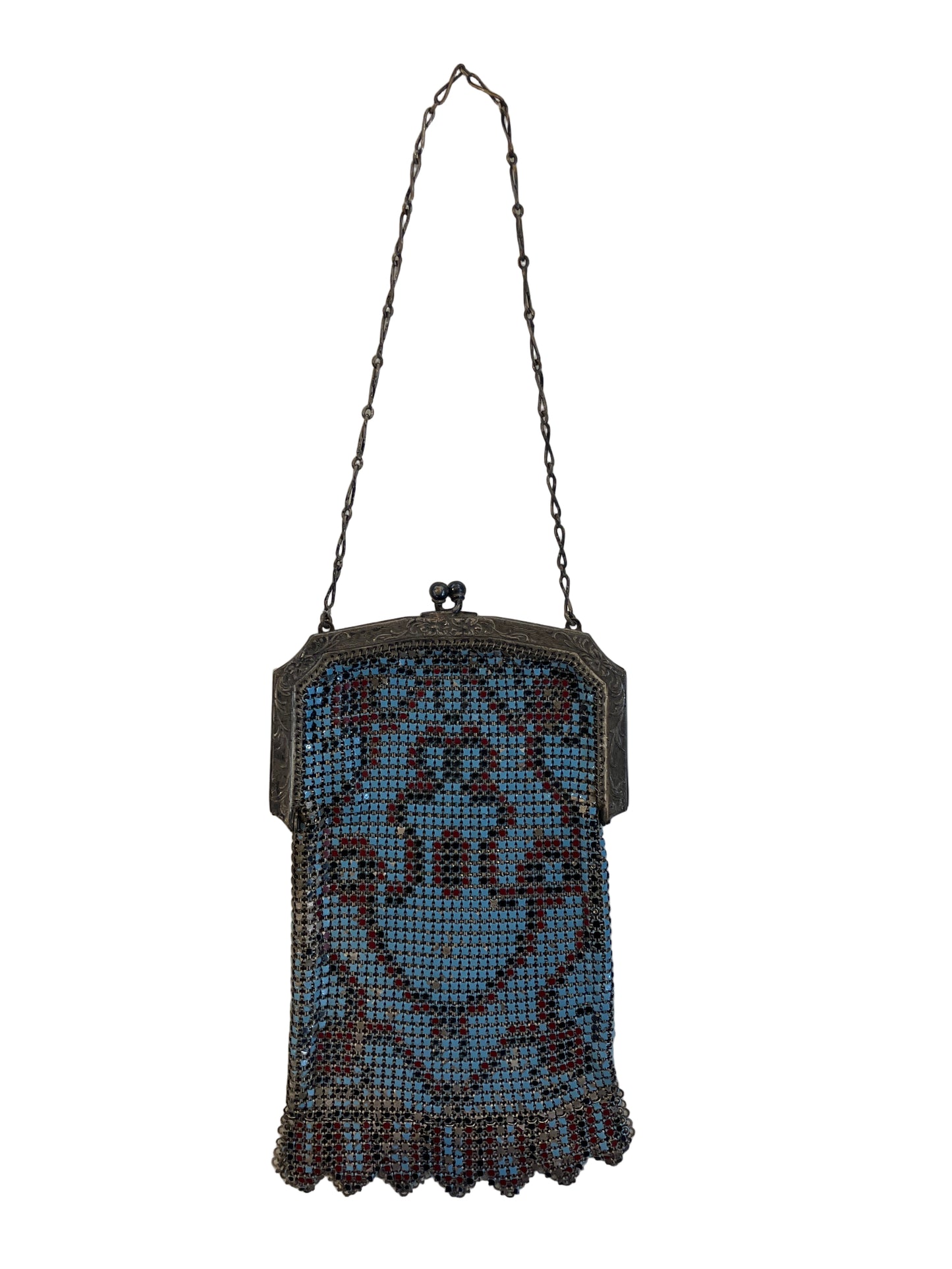 Vintage Blue Red and Silver Mesh Bag