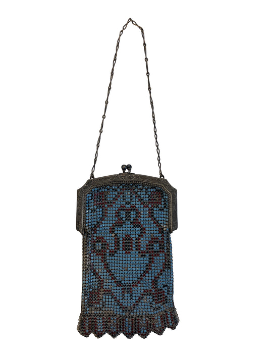 Vintage Blue Red and Silver Mesh Bag
