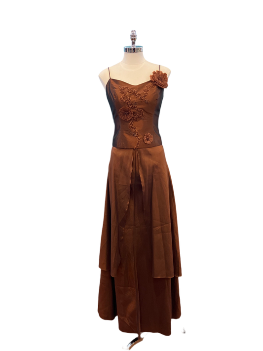 Vintage Modatela Long Brown/Copper 3 Piece Gown (includes stole, not pictured)