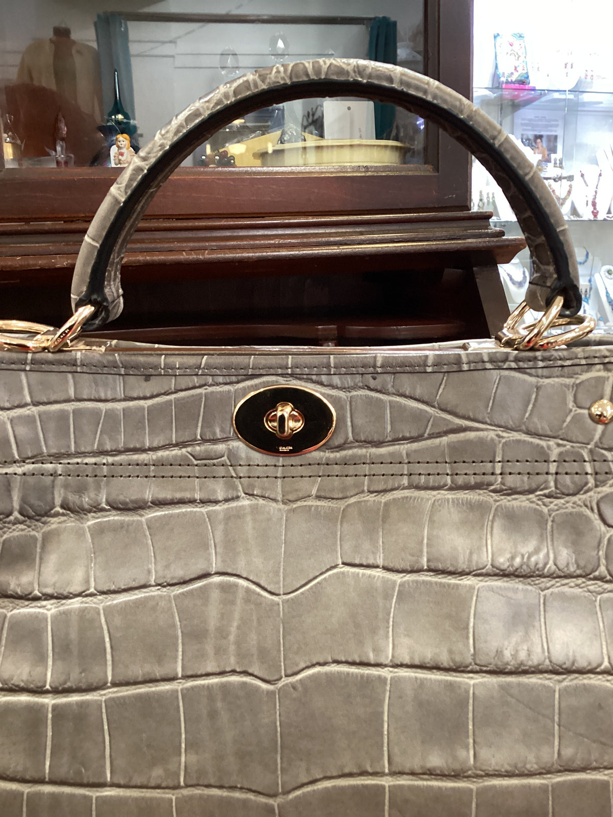 Vintage Coach Grammercy 33638 Satchel Bag in Croc Embossed Gray Leather Like New Wihout Tags Birkin Style Carry All