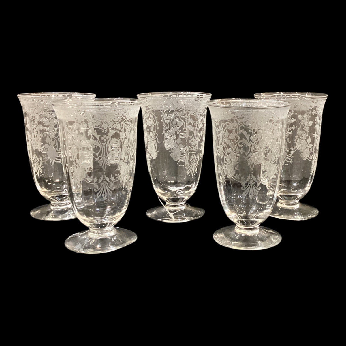 Vintage Etched Glass Fostoria Glass Co. Water Goblets Clear Art Nouveau Style Sold as a Set of 5 (5pc)