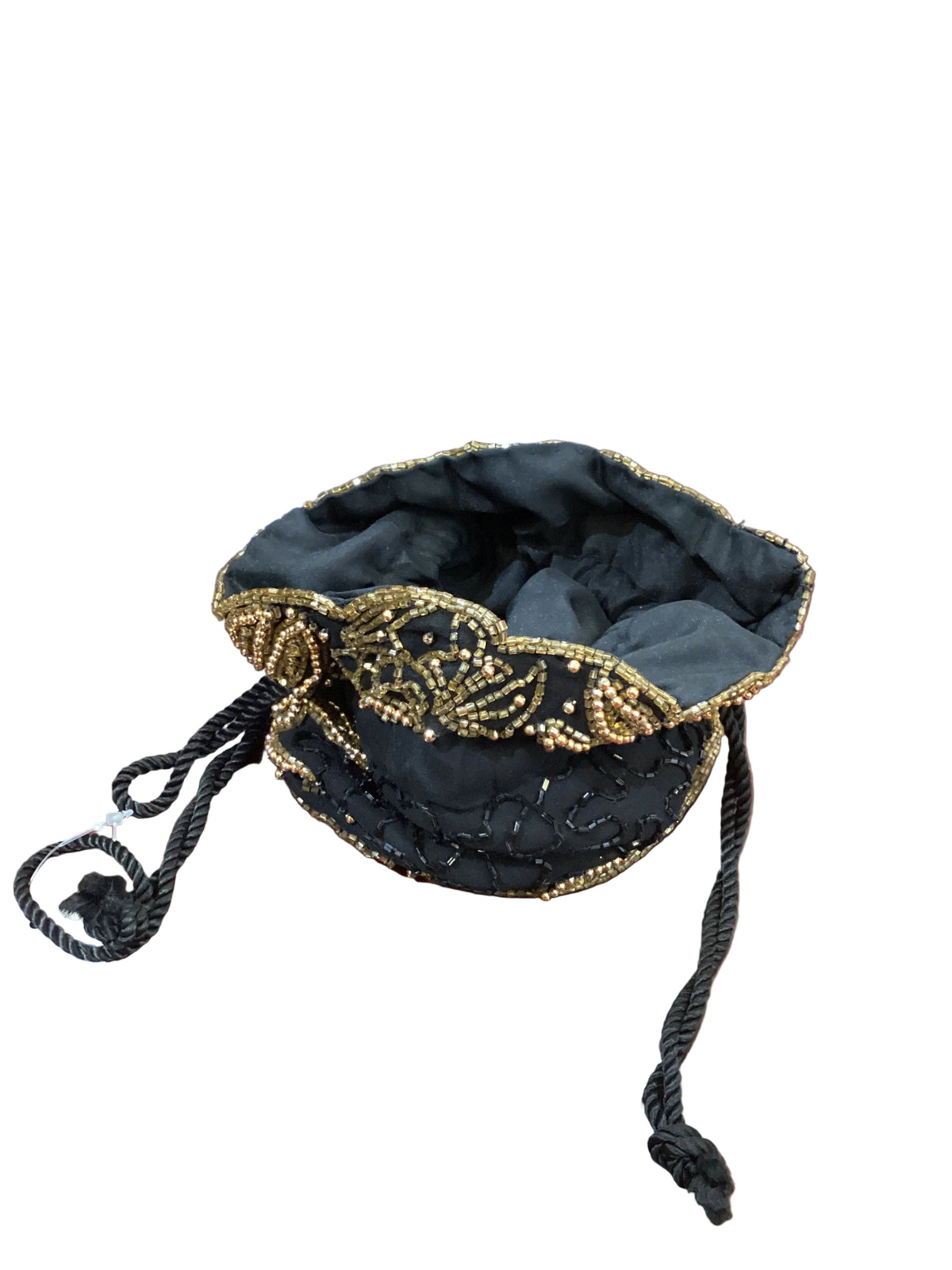 Vintage One of a Kind Black Gold Beaded Drawstring Pouch