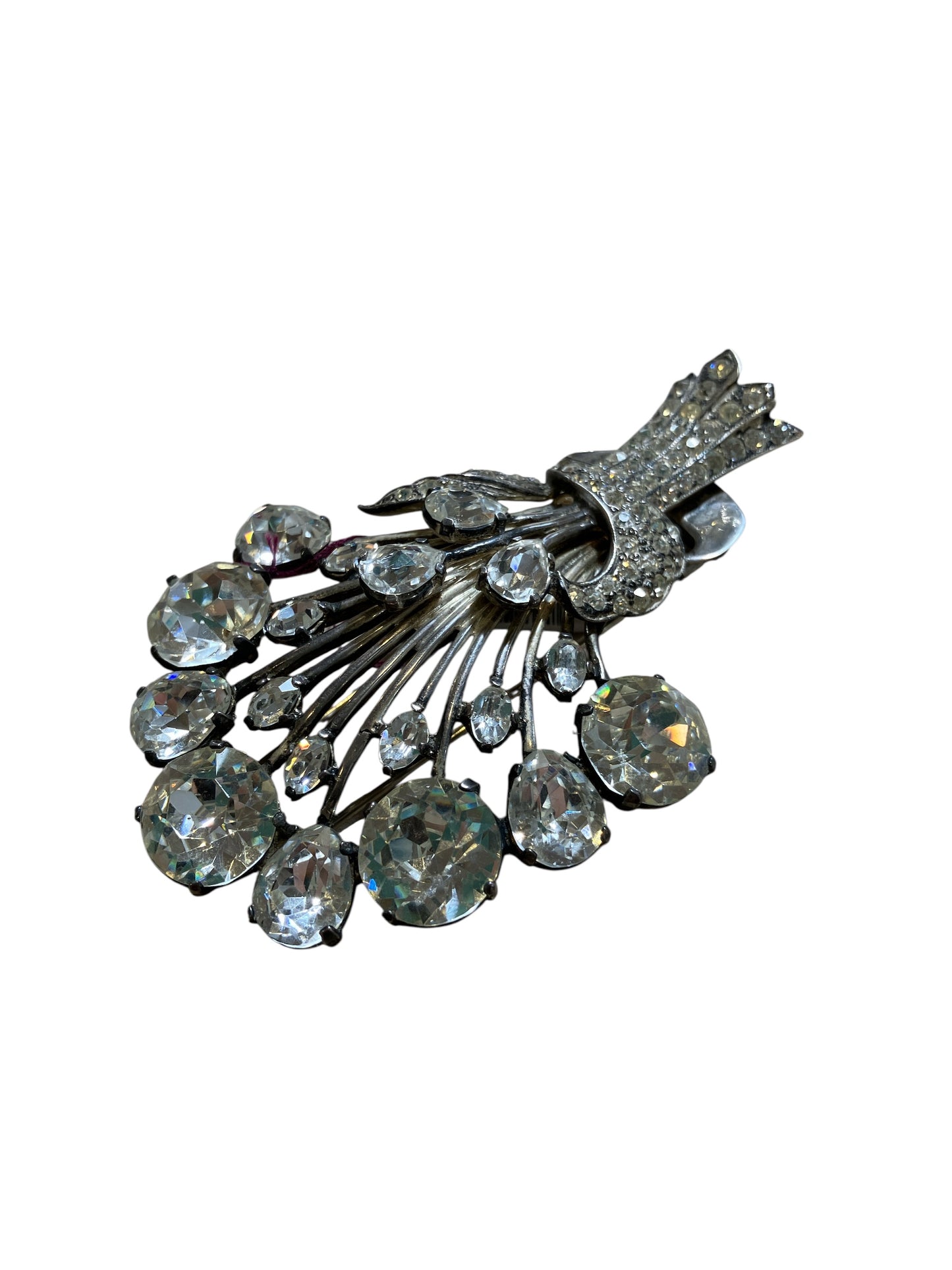Rare Vintage 1940s Eisenberg Brand Sterling Silver Mark 925 Crystal Fur Pin Dress Clip