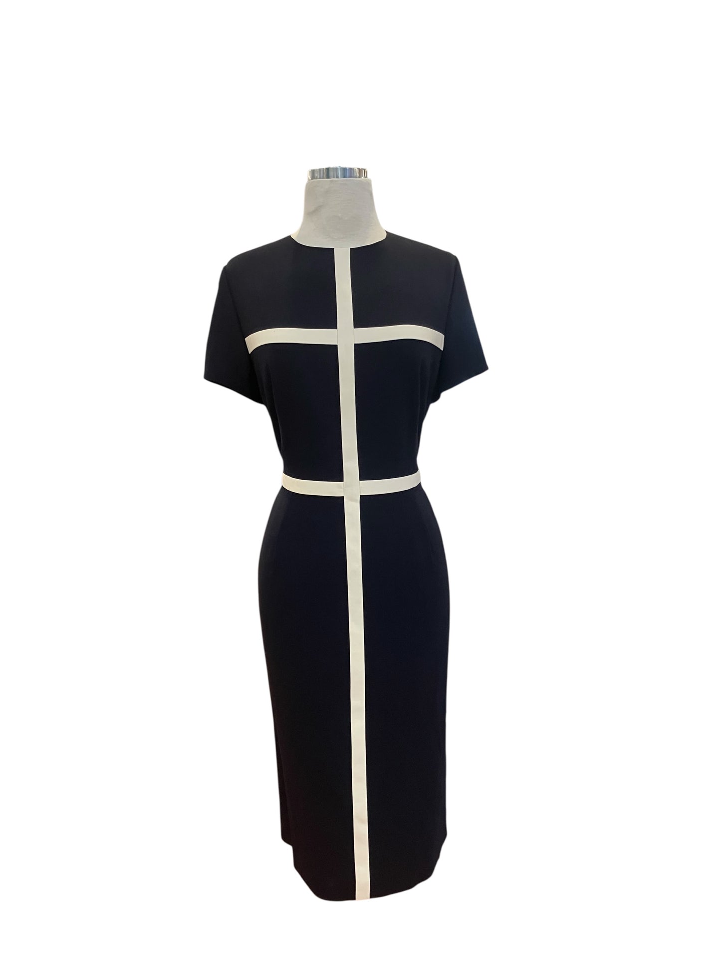 Designer ESCADA Authentic Navy with Ivory European Size 42 Dress