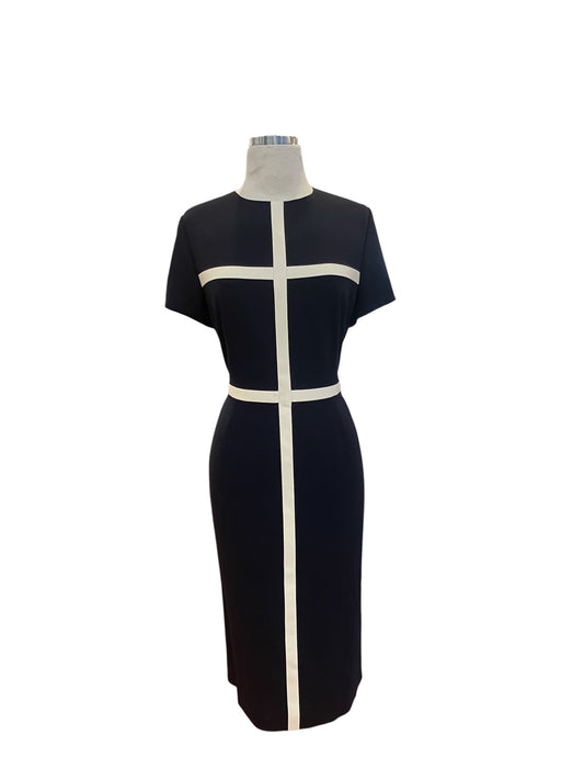 Designer ESCADA Authentic Navy with Ivory European Size 42 Dress
