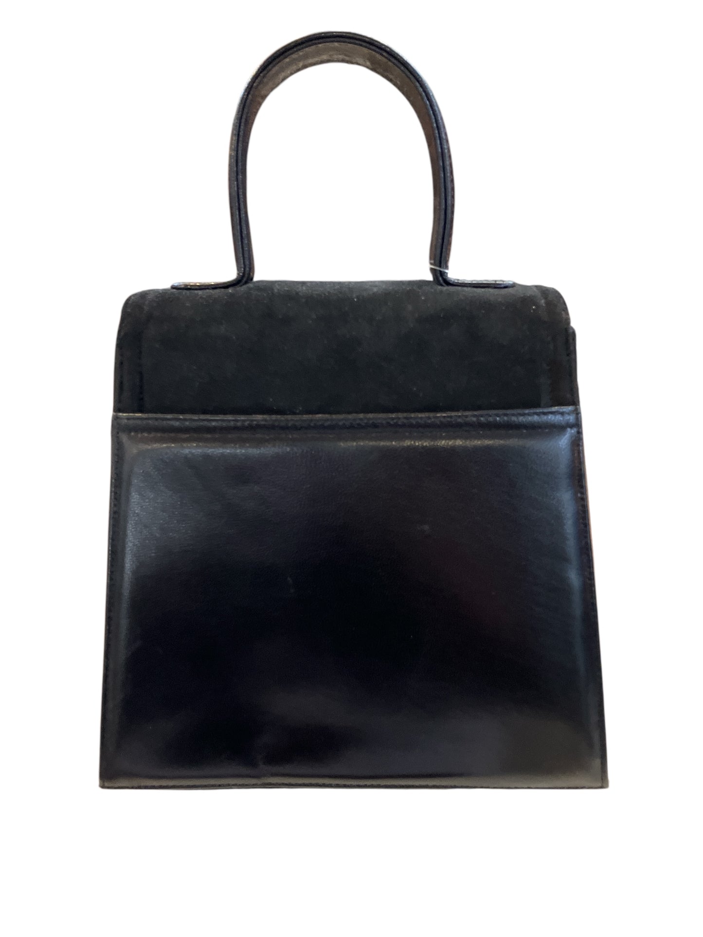 Vintage Frenchy of California Black Suede Bag With Calfskin Leather Accents and Gold Hardware Detachable Crossbody Strap Ferragamo Style