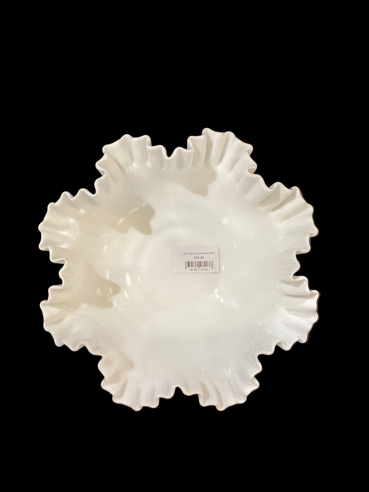 Vintage Marked Fenton Milk Glass Large White Hobnail Bowl Crimped Edge (1pc)