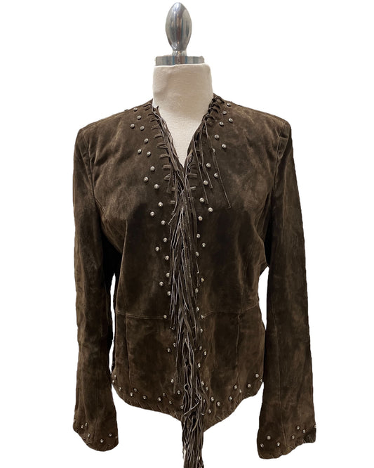 Vintage Montana Co. Leather Tassel Jacket With Rhinestone