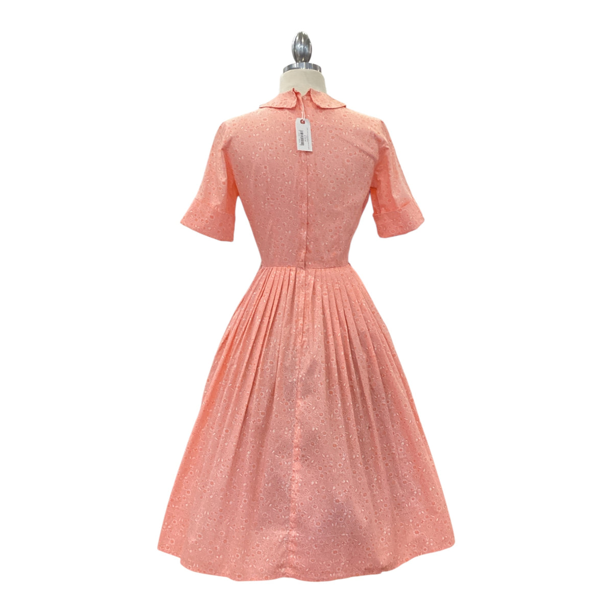 Vintage 1950s Cos Cob Peach Shirt Dress with Floral and Fruit Monochrome Print Pleated Skirt (Shown with Petticoat- not included)