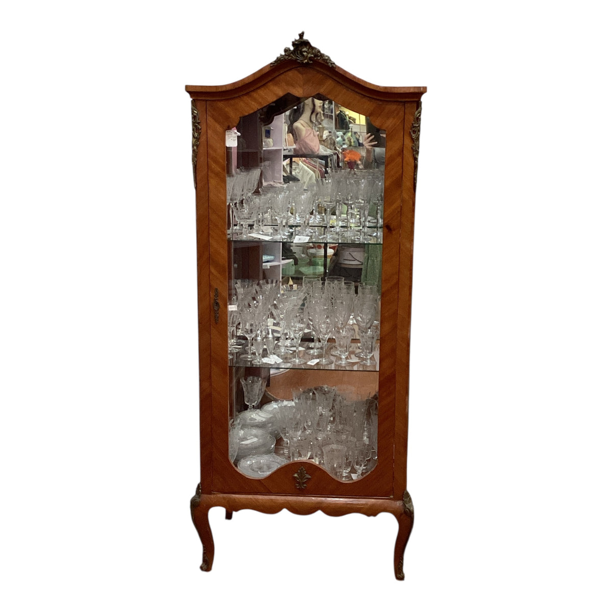 Antique French Wood Curio Cabinet Glass Shelves (Vintage Etched Glass NOT included, Sold Separately)