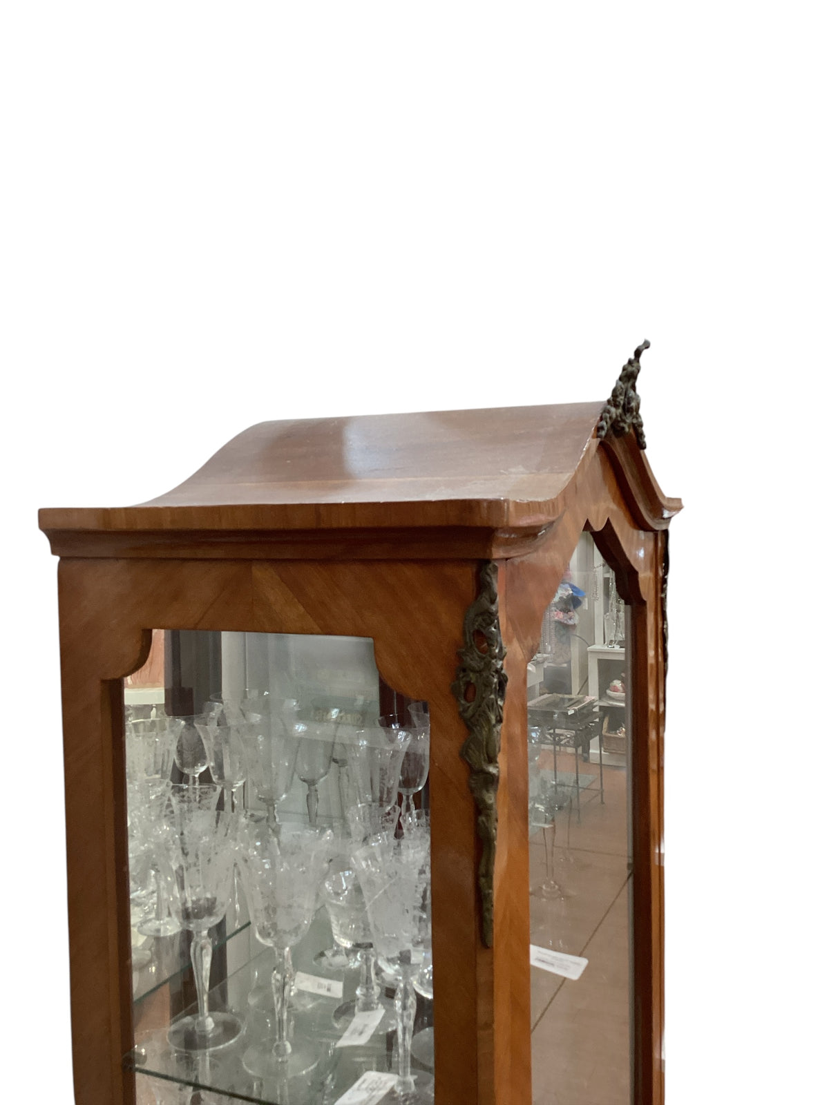 Antique French Wood Curio Cabinet Glass Shelves (Vintage Etched Glass NOT included, Sold Separately)